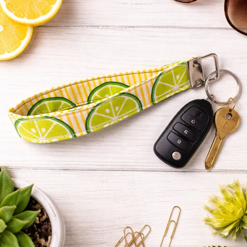 Handmade Green and Yellow Lime Slice Key Fob Wristlet